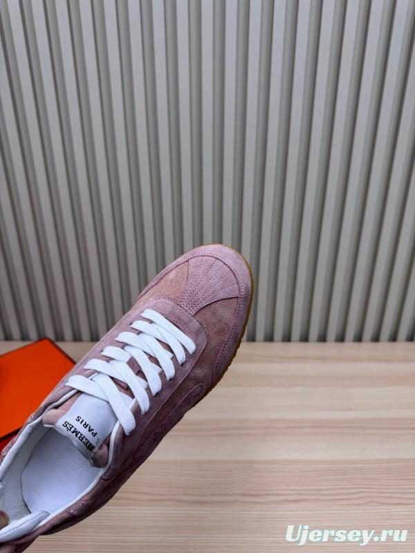 2025 Women Hermès Pink Suede Sneakers LY00310