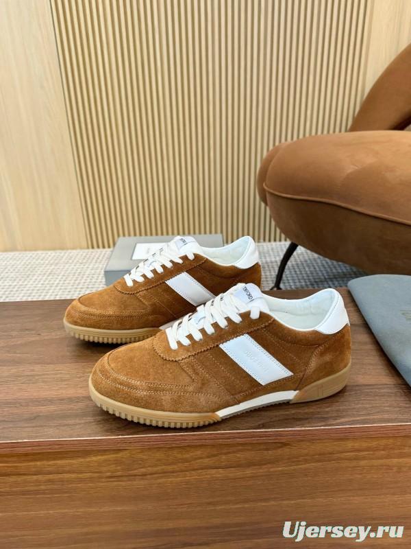 2025 Men TOM FORD Brown White Suede Leather Casual Shoes LY00360