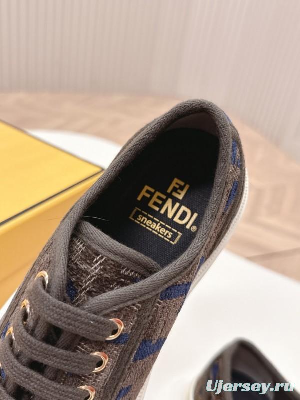 2025 Women Fendi Brown Black Canvas Sneakers LY00280