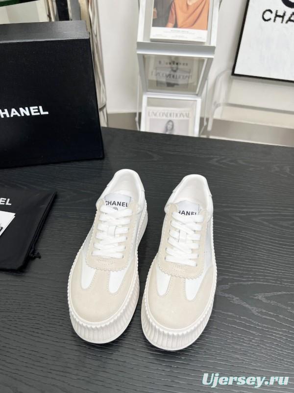 2025 Women Chanel White Leather Suede Sneakers LY00270