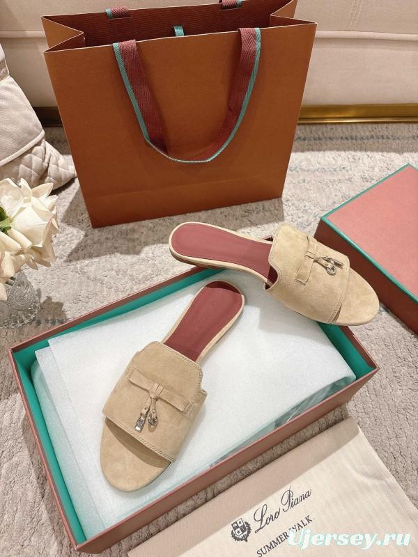 2025 Women LP Beige Suede Slippers