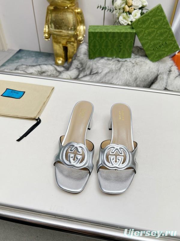2025 Gucci Silver Leather Slippers MJ00190