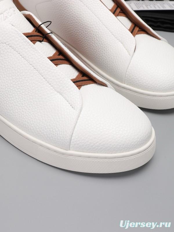 2024 Men Ermenegildo Zegna White Brown Leather Sneakers MJ00240