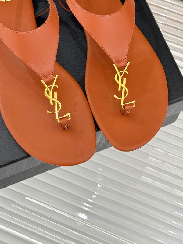 2025 Women Yves Saint Laurent Orange Leather Sandals KFY00270