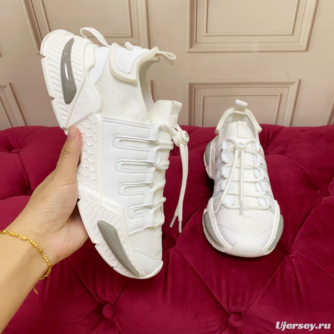 2024 Unisex Dolce & Gabbana White Knit Leather Sneakers MJ00340