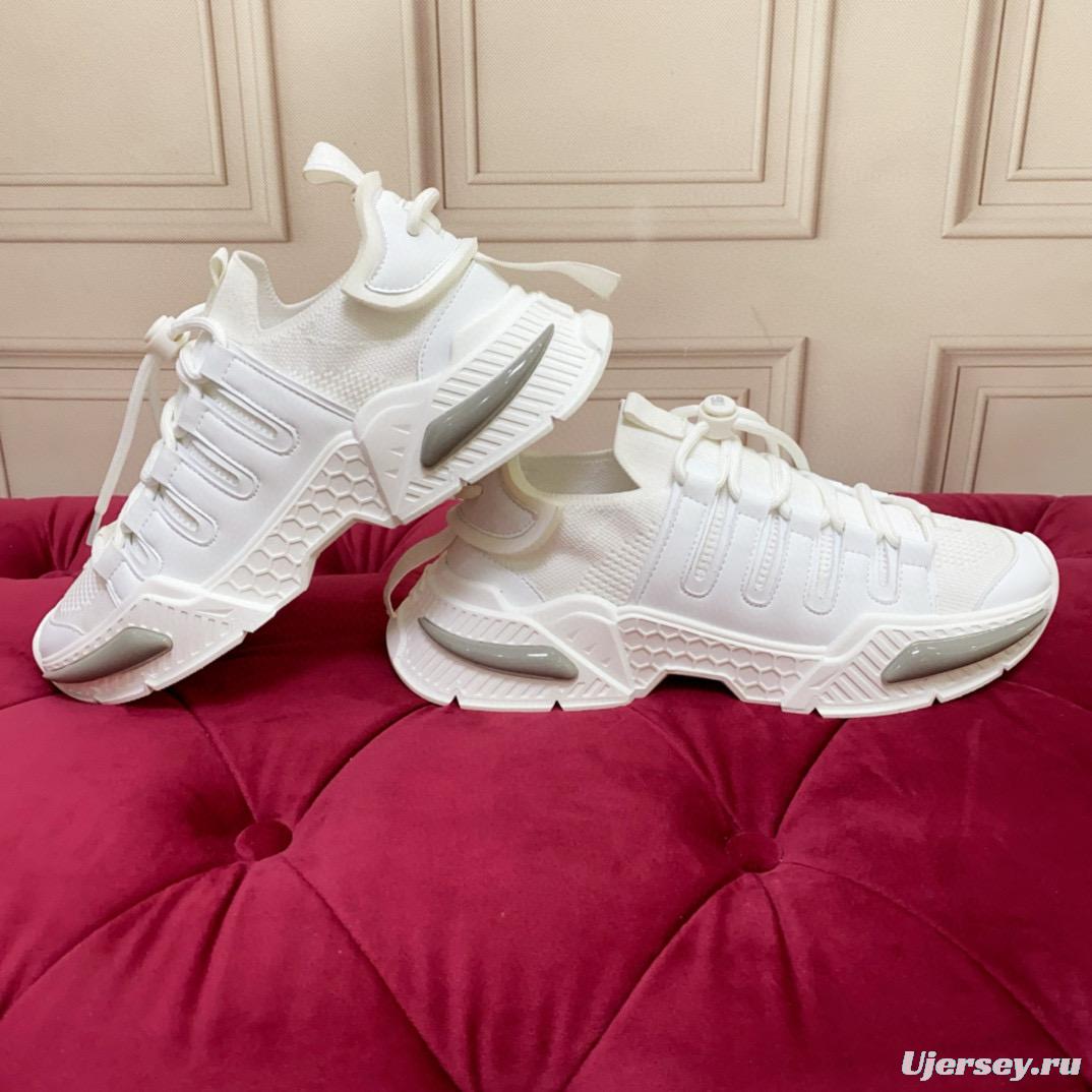2024 Unisex Dolce & Gabbana White Knit Leather Sneakers MJ00340