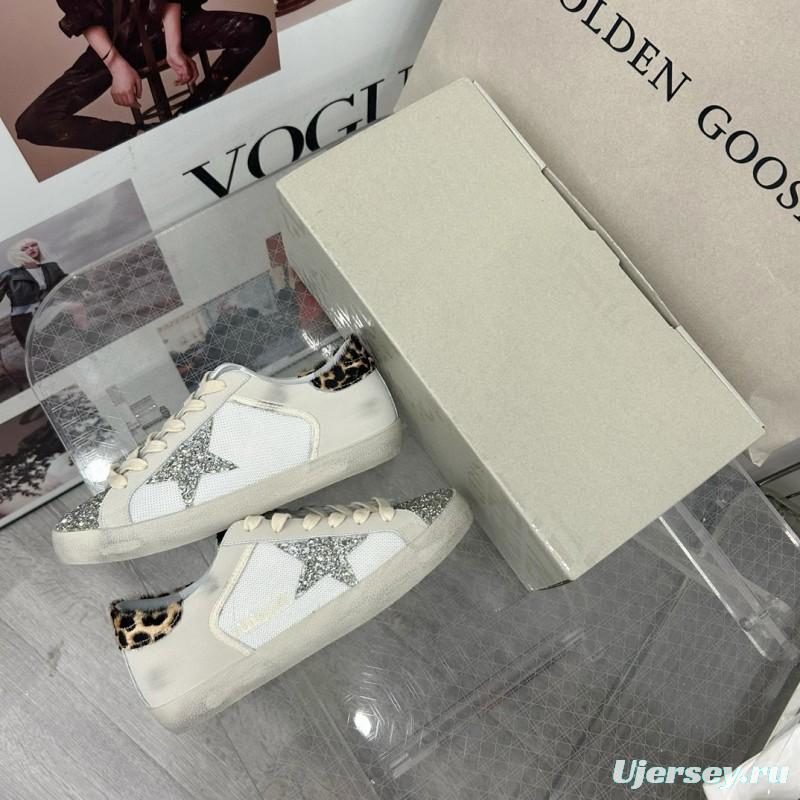 2025 Women GGDB White Silver Leather Glitter Sneakers