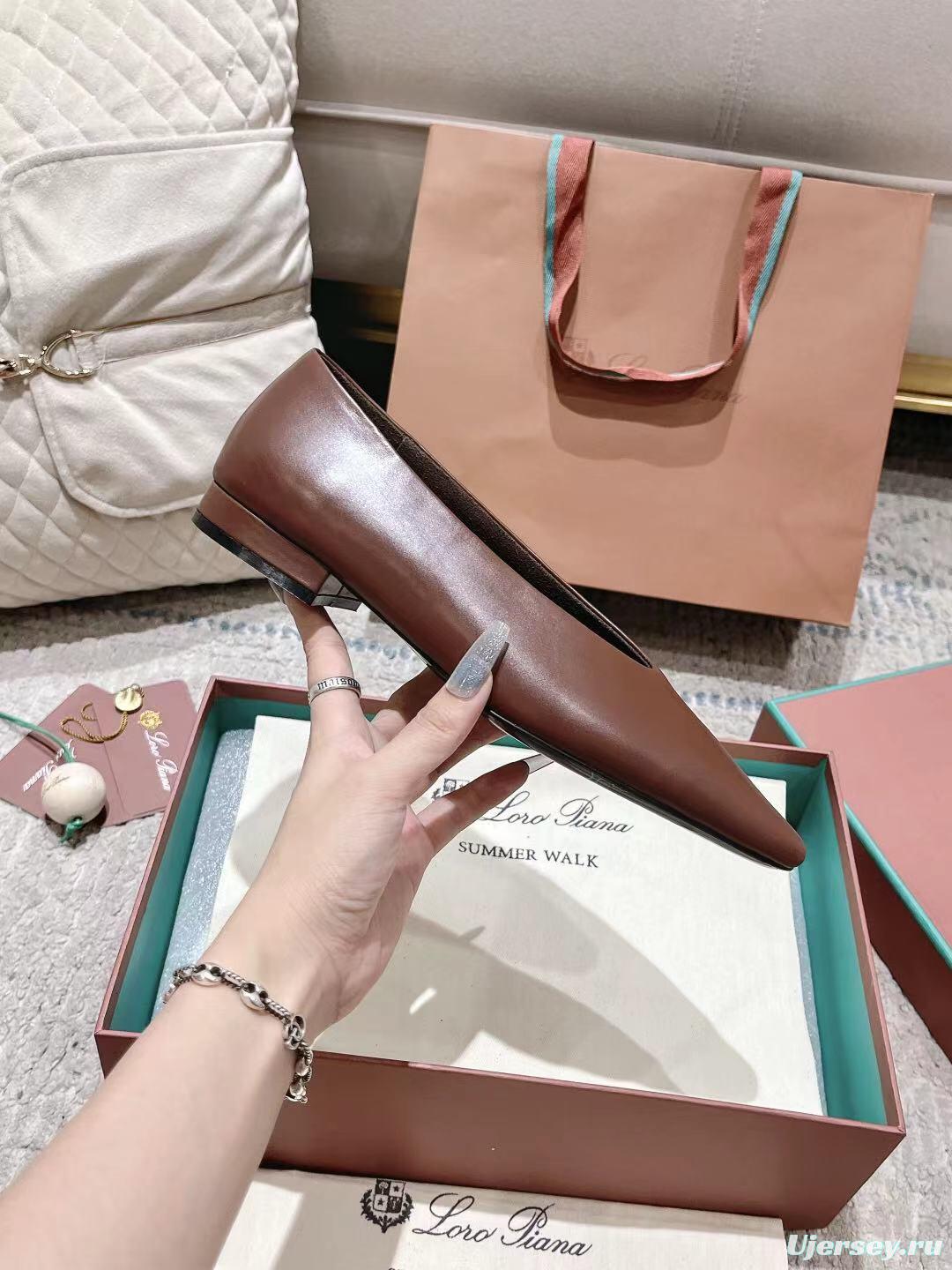 2025 Women Le Parmentier Brown Leather Ballet Flats LY00300