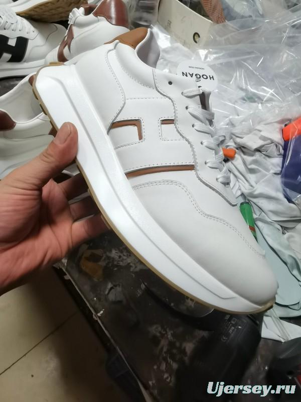 2025 Unisex HOGAN White Blue Brown Leather Sneakers H-STRIPES LY00360(F)/LY00370(M)