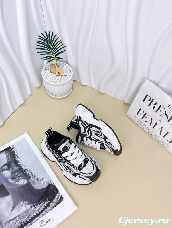 2024 Kids Dolce & Gabbana Red White Black Mesh Leather Sneakers