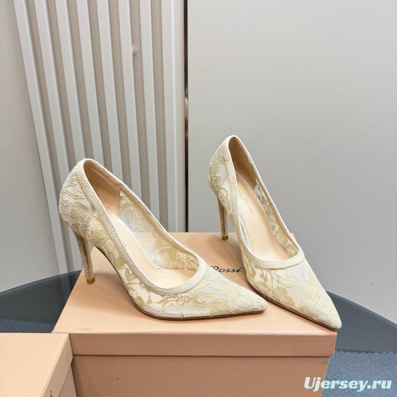 2025 Women Gianvito Rossi Beige Lace Leather High Heels KFY00280
