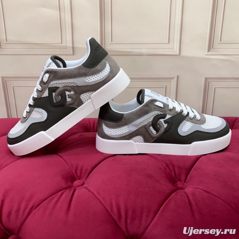 2025 Unisex Dolce & Gabbana White Grey Black Leather Mesh Sneakers