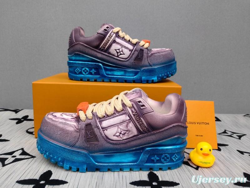 2025 Unisex Louis Vuitton Purple Blue Leather Sneakers