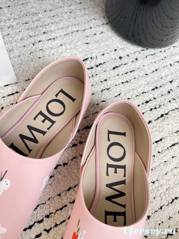 2025 Women Loewe Pink Leather Slippers LY00270