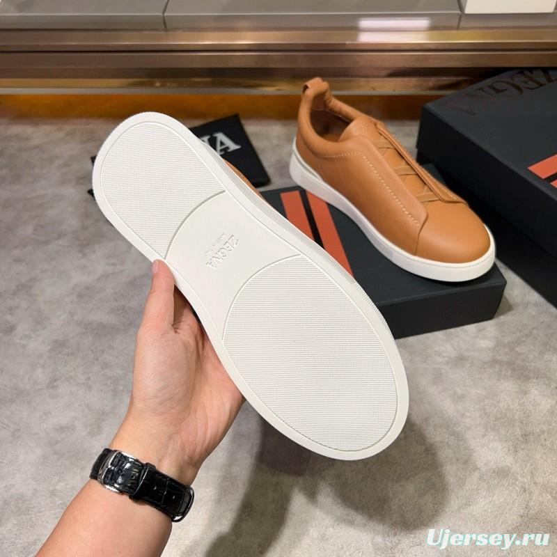 2024 Men Ermenegildo Zegna Camel Calf Leather Sneakers