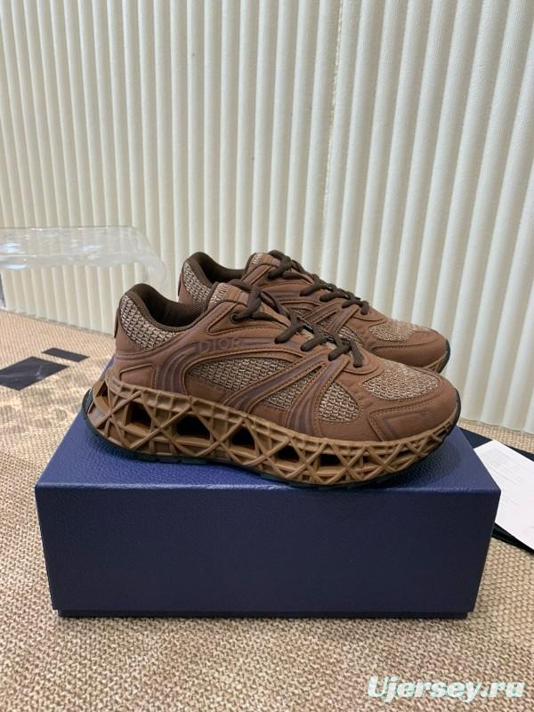 2024 Unisex Dior Brown Mesh Leather Sneakers MJ00400