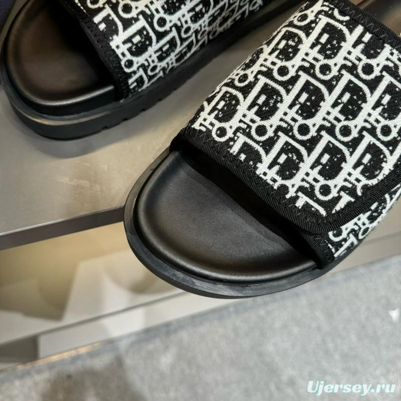 2024 Slippers Dior Black White Canvas Slippers MJ00180