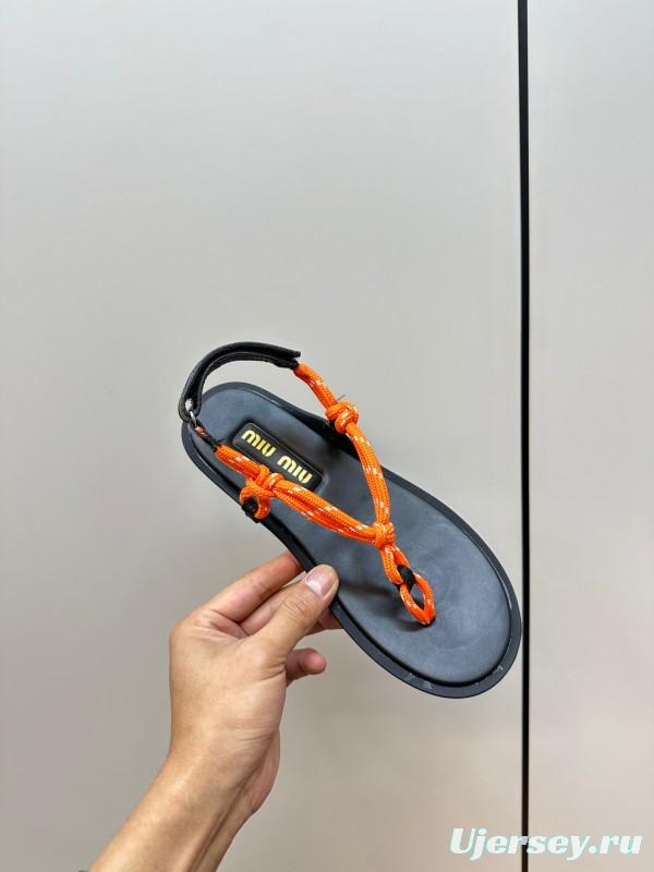 2025 Women Miu Miu Brown Leather Sandals