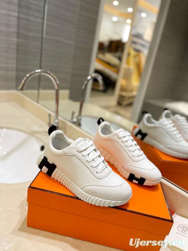 2024 Unisex Hermès White Imported Silk Calfskin Rain Cloth Casual Sneakers MJ00320