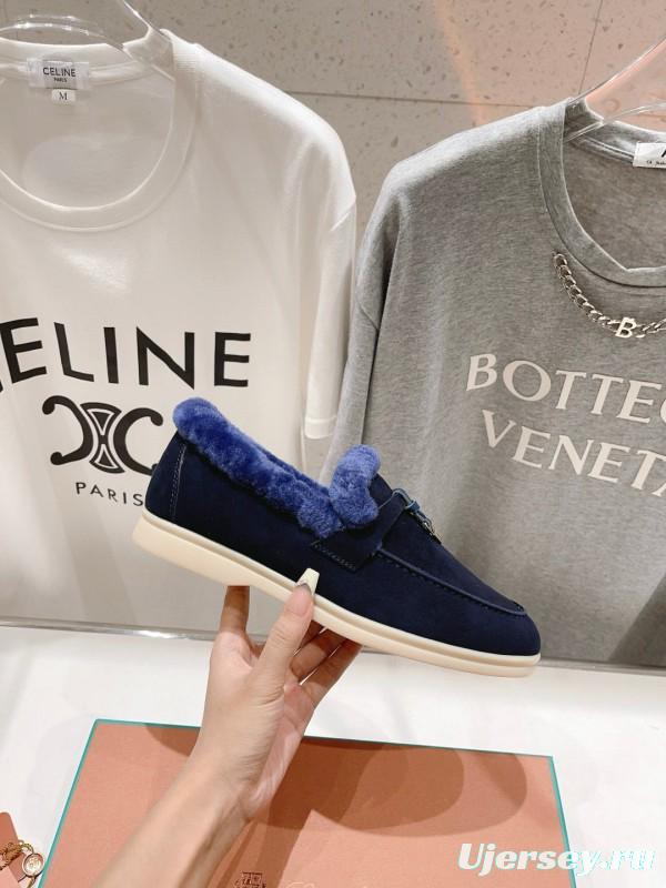 2024 Women LP Blue Suede Shearling Loafers MJ00300
