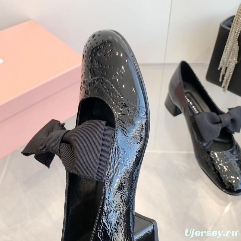 2025 Women Miu Miu Black Patent Leather Mary Jane Bow KFY00280