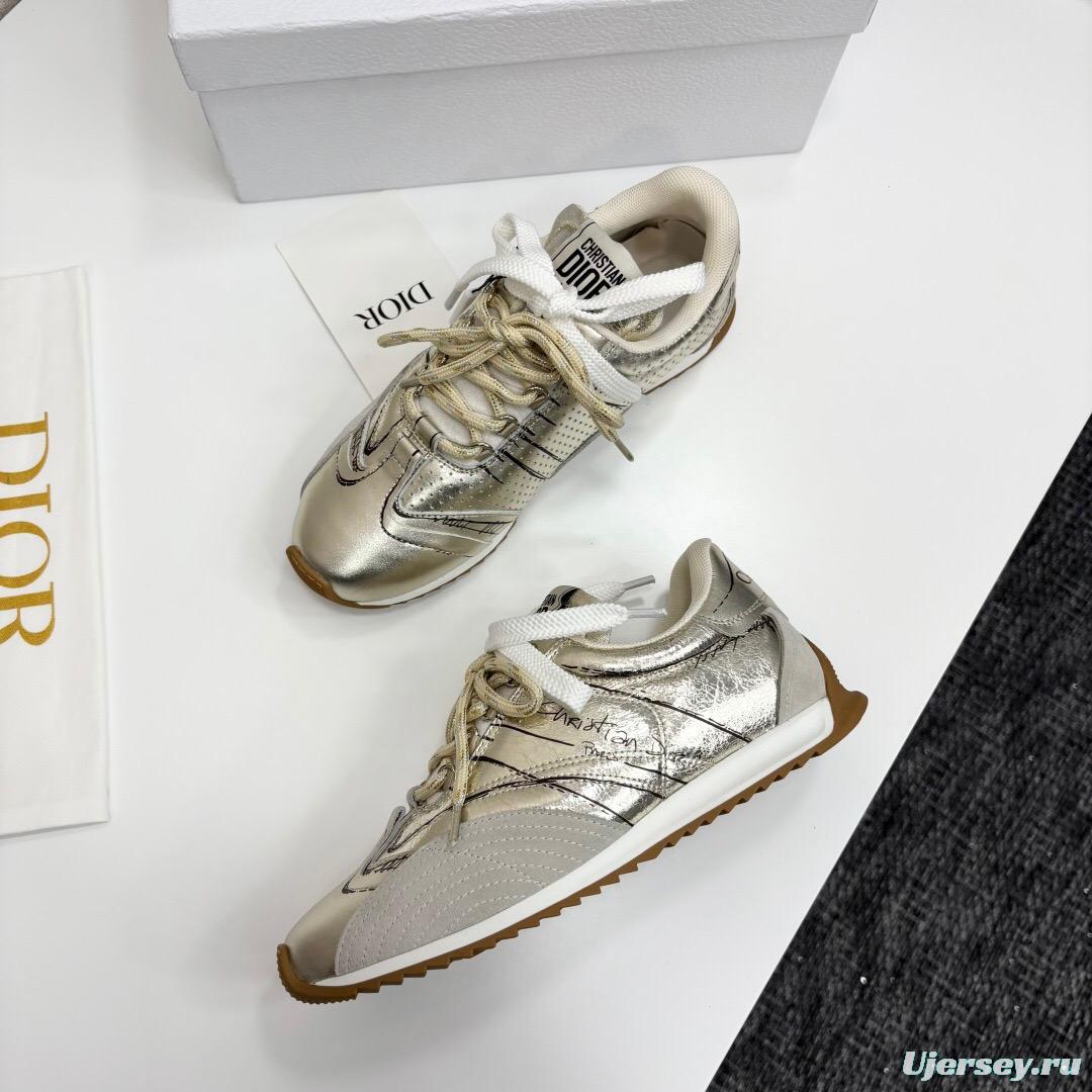 2025 Women Dior Silver Leather Running Shoes LY00300