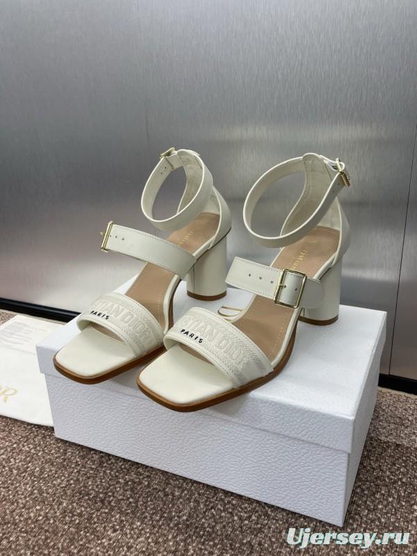 2025 Women Dior White Calfskin Leather Sandals Ankle Strap