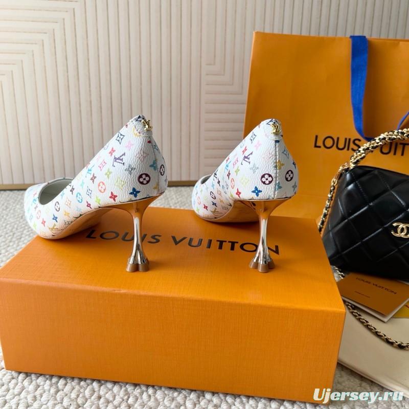 2025 Women Louis Vuitton White Multicolor Leather High Heel Shoes