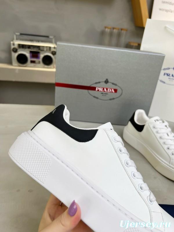 2024 Unisex Prada White Black Leather Sneakers MJ00310