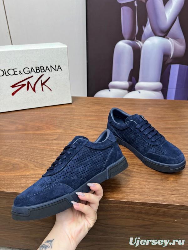 2025 Men Dolce & Gabbana Navy Suede Sneakers LY00280