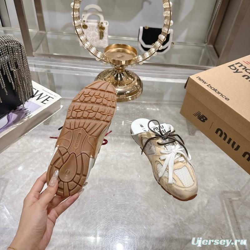 2025 Women Miu Miu Beige White Leather Sneakers