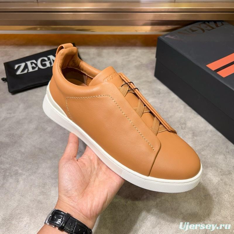 2024 Men Ermenegildo Zegna Camel Calf Leather Sneakers