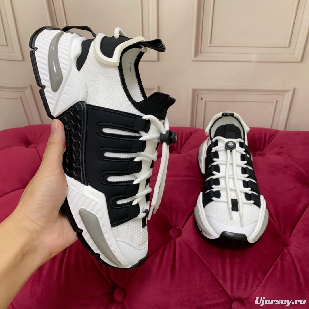 2024 Unisex Dolce & Gabbana Black White Knit Leather Sneakers MJ00340
