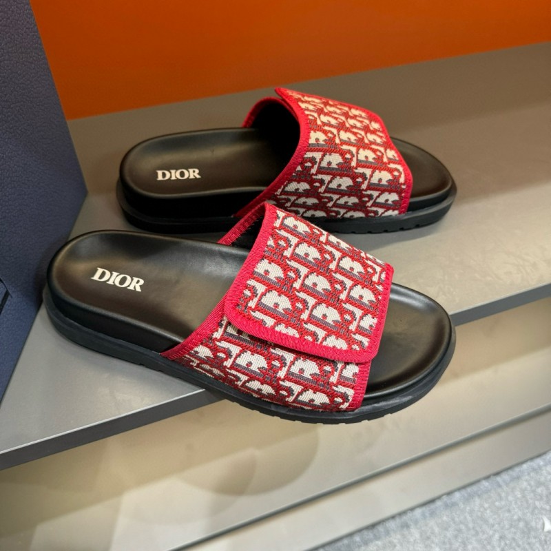 2024 Dior Red White Jacquard Slippers MJ00180