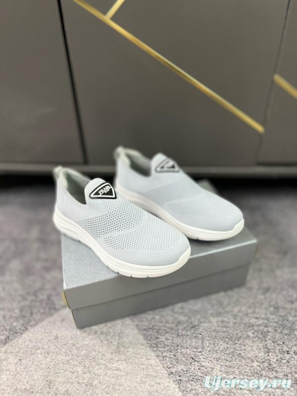 2024 Unisex Prada Light Grey Breathable Flyknit Sneakers MJ00230