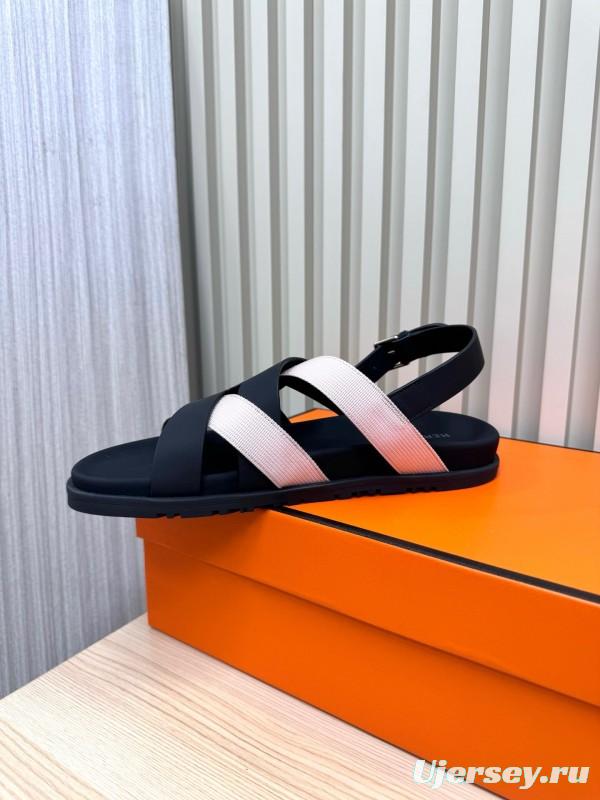 2025 Women Hermès Black Pink Leather Sandals LY00270