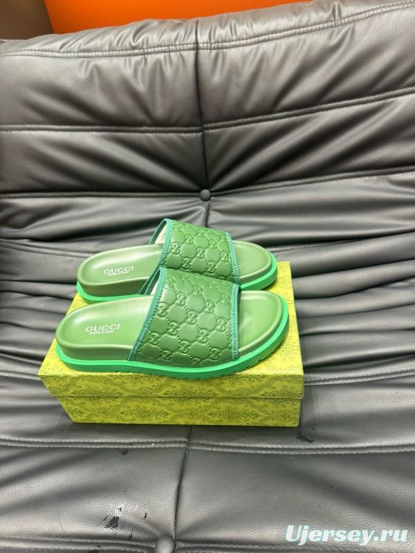 2024 Unisex Gucci Green Leather Mules MJ00200