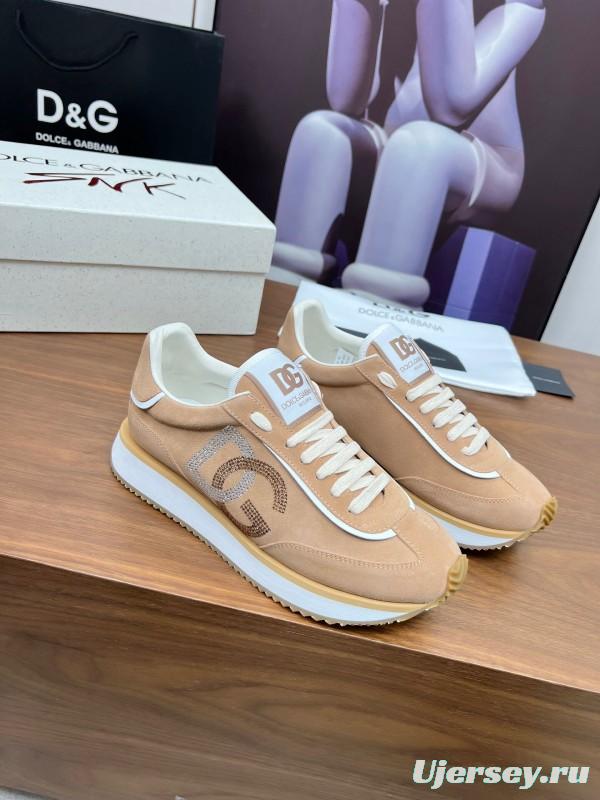 2025 Unisex Dolce & Gabbana Beige White PU Casual Sneakers LY00300