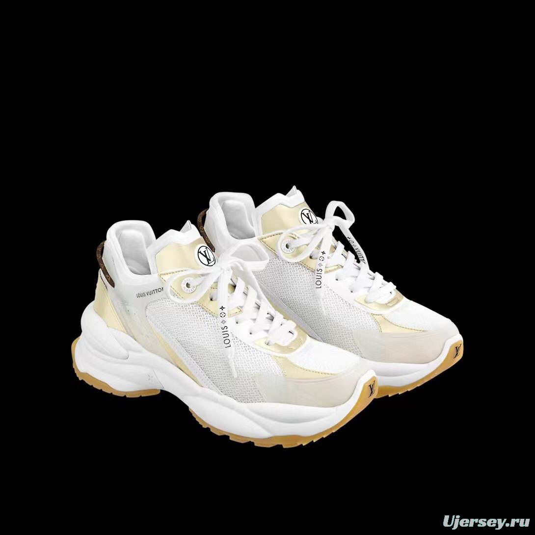 2025 Women Louis Vuitton White Gold Mesh Leather Sneakers LY00340