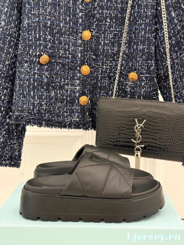 2025 Slippers Prada Black Leather Slippers