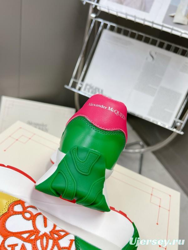 2024 Unisex Alexander McQueen Yellow Green Pink Leather Sprint Sneakers MJ00370