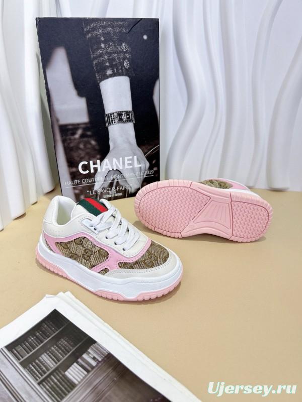 2024 Kids CHANEL Pink White Canvas Leather Sneakers