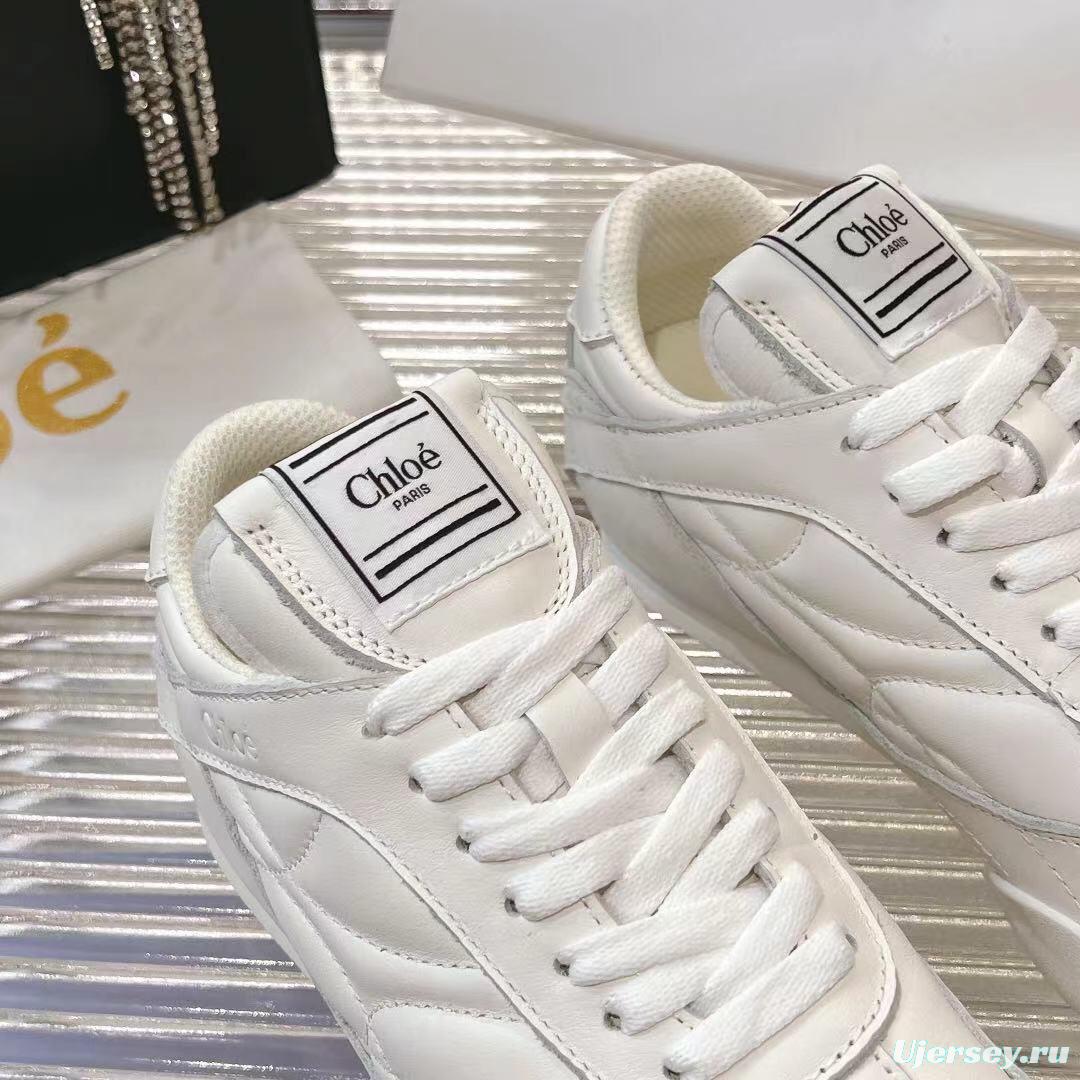 2025 Women Chloé White Leather Sneakers LY00300