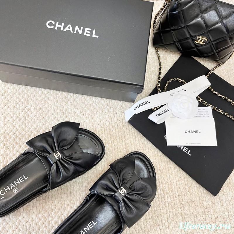 2025 Slippers Chanel Black Leather Slippers