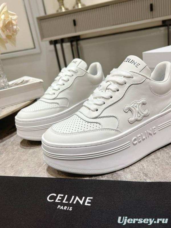 2025 Women Celine White Leather Platform Sneakers
