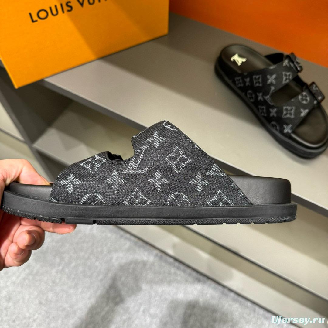 2024 Slippers Louis Vuitton Black Canvas Slippers