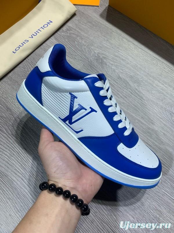 2024 Men Louis Vuitton Blue White Leather Sneakers MJ00380