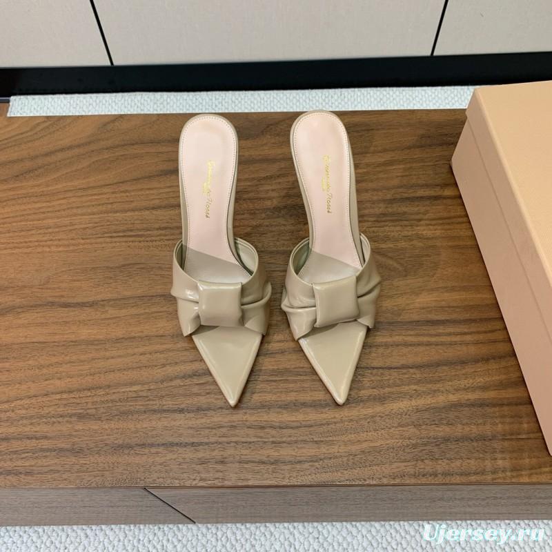 2025 Women Gianvito Rossi Beige Leather Pointed Toe High Heel Mule
