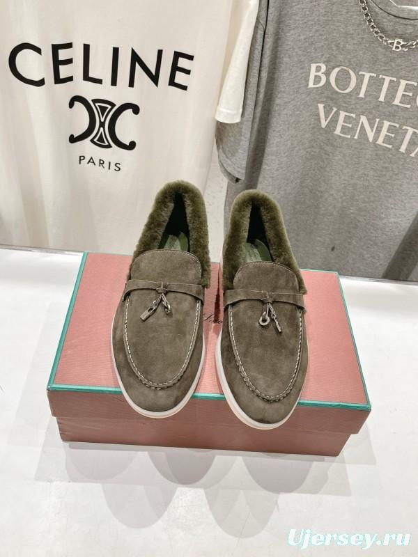 2024 Women LP Brown Suede Loafers With Wool Lining MJ00300
