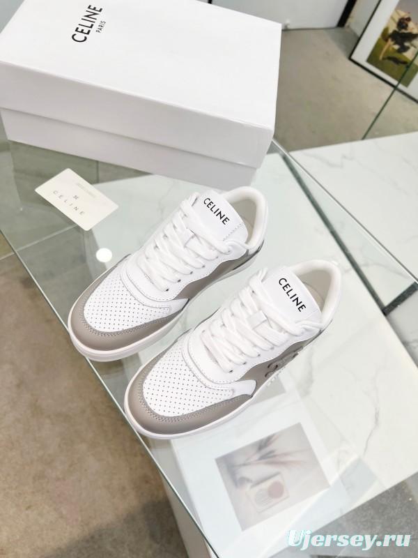 2025 Unisex Celine White Grey Leather Sneakers KFY00260